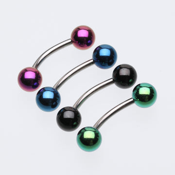 Detail View 1 of Colorline PVD Ball Top Steel Curved Barbell Ring-Green